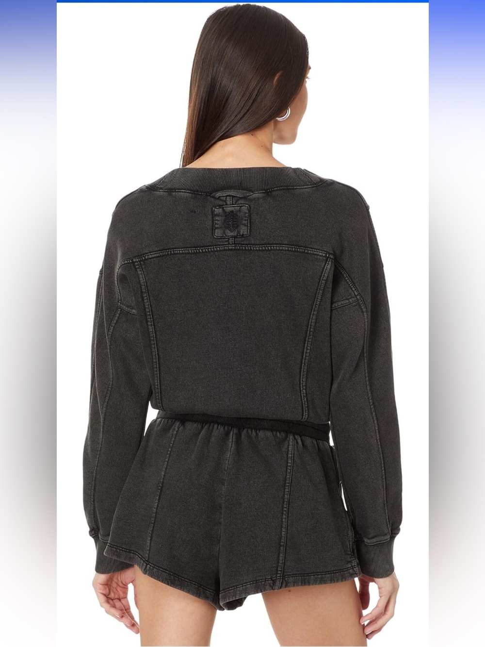 NWT Free People Movement Washed Black Romper XS Zipper Pockets - Picture 2 of 9